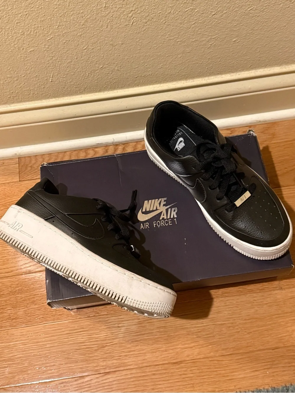 Nike Black Leather Platform Sneakers with White Sole - Women's